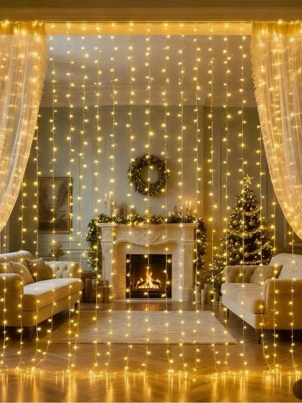 NWT 600 LED light warm white curtain string lights